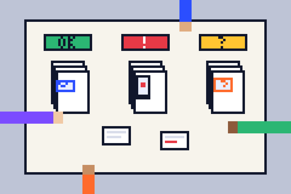 Pixel-Illustration: Betrugsfilter-Spiel in Gruppen