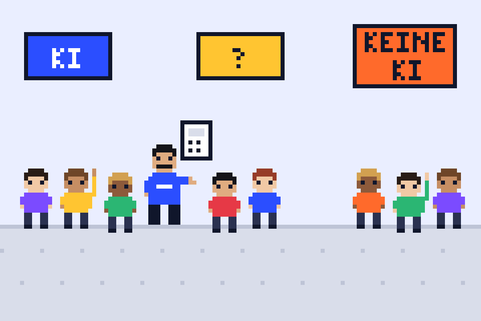Pixel-Illustration: Ecken-Spiel: KI oder nicht KI?